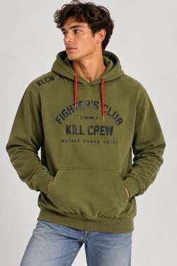 Kill Crew Fighter's Club Hoodie Olive Green Graphic Pullover Size Medium
